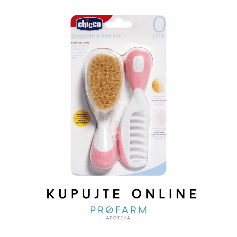 CHICCO ČETKA I ČEŠALJ SA PRIRODNOM DLAKOM PLAVI/ROZI